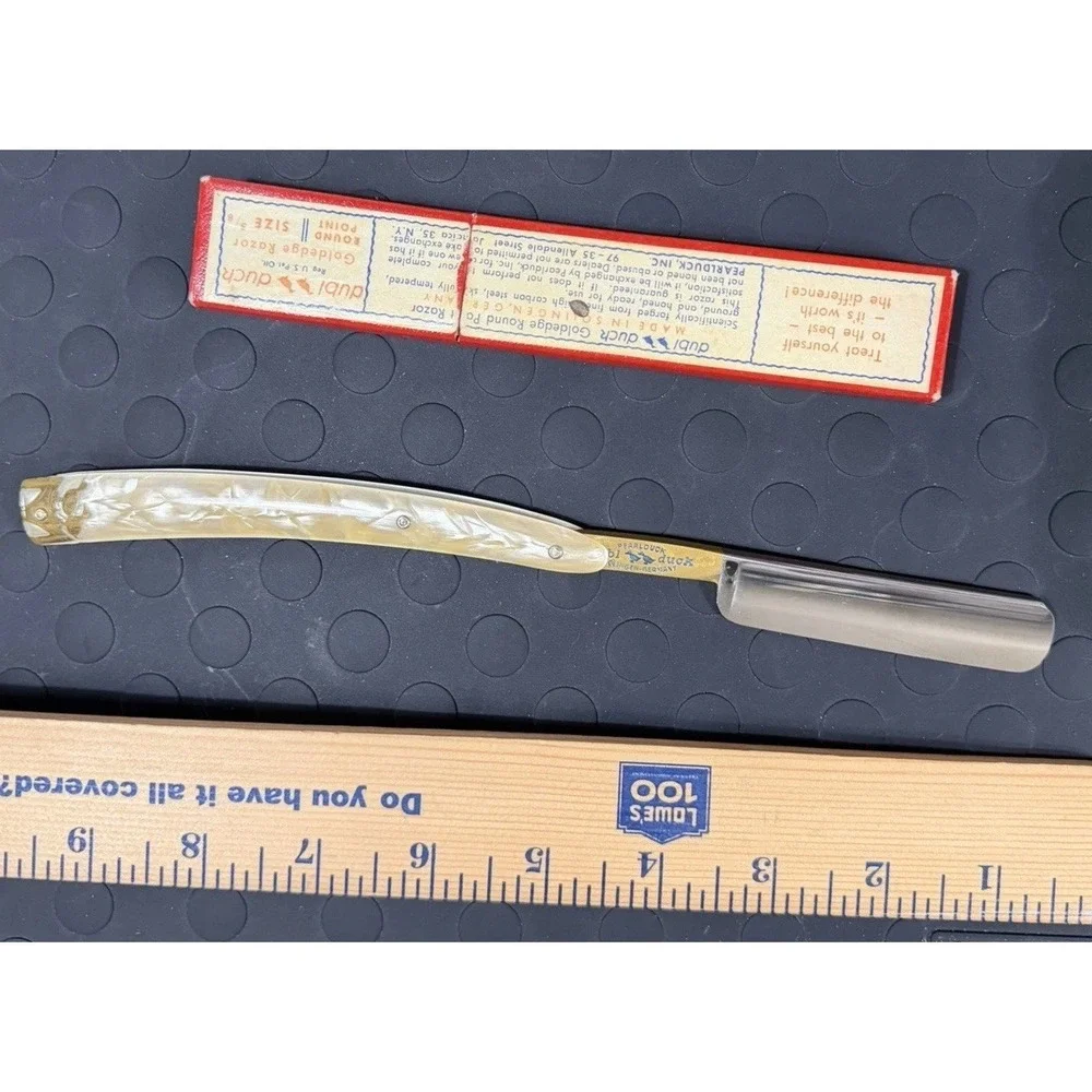 Dubi Duck Round Point Straight Razor Vintage Goldedge 5/8 In Original Box Mint